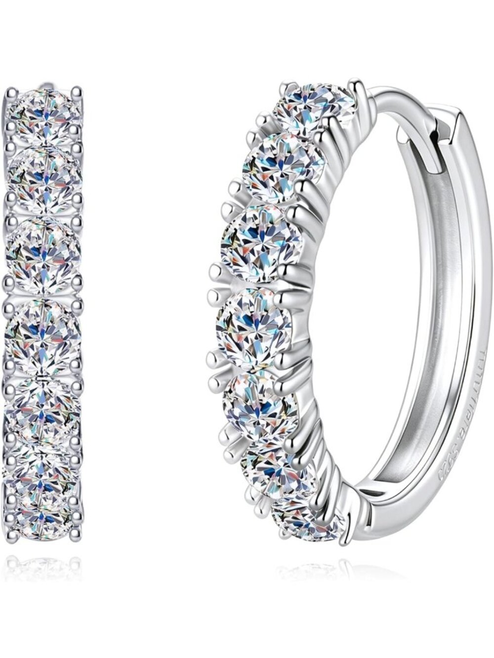 Elegant Moissanite Hoop Earrings, 925 Sterling Silver Huggie Style for Women
